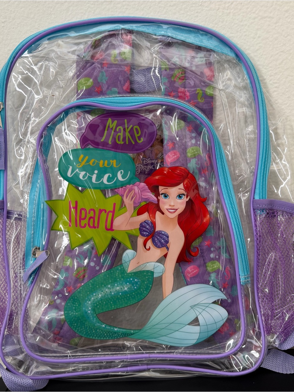 Disney Ariel Clear Backpack in Purple & Teal with Colorful Graphic